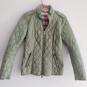 BURBERRY BRIT Green Quilted Zip Up Jacket Blazer Sun Faded Distressed SIZE 0-4
